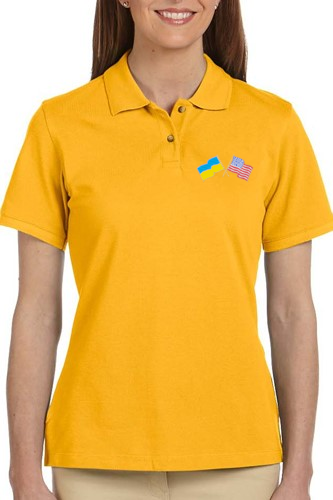 Women's polo shirt with Ukrainian and American flags