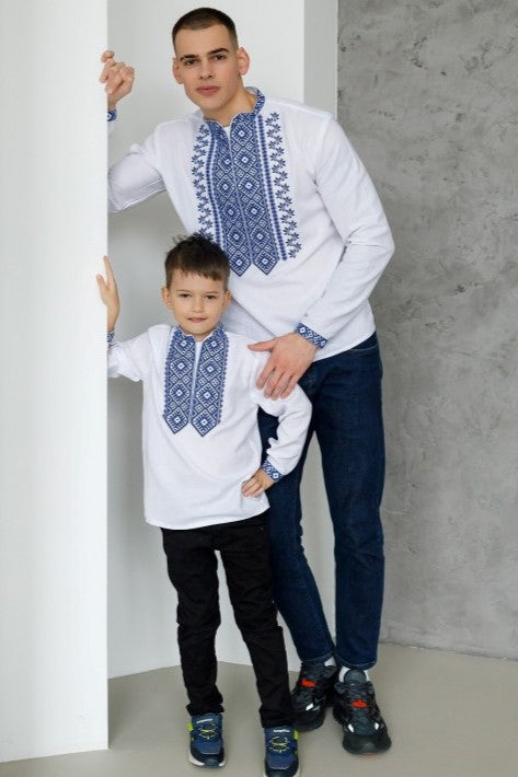 Ukrainian Boys' white Vyshyvanka "Blue Harmony"