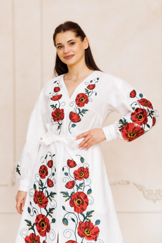 Ukrainian embroidered eco dress "Poppy dream"
