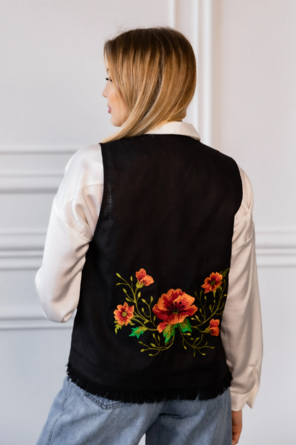 Ukrainian women's embroidered Eco vest "Poppy Charm"