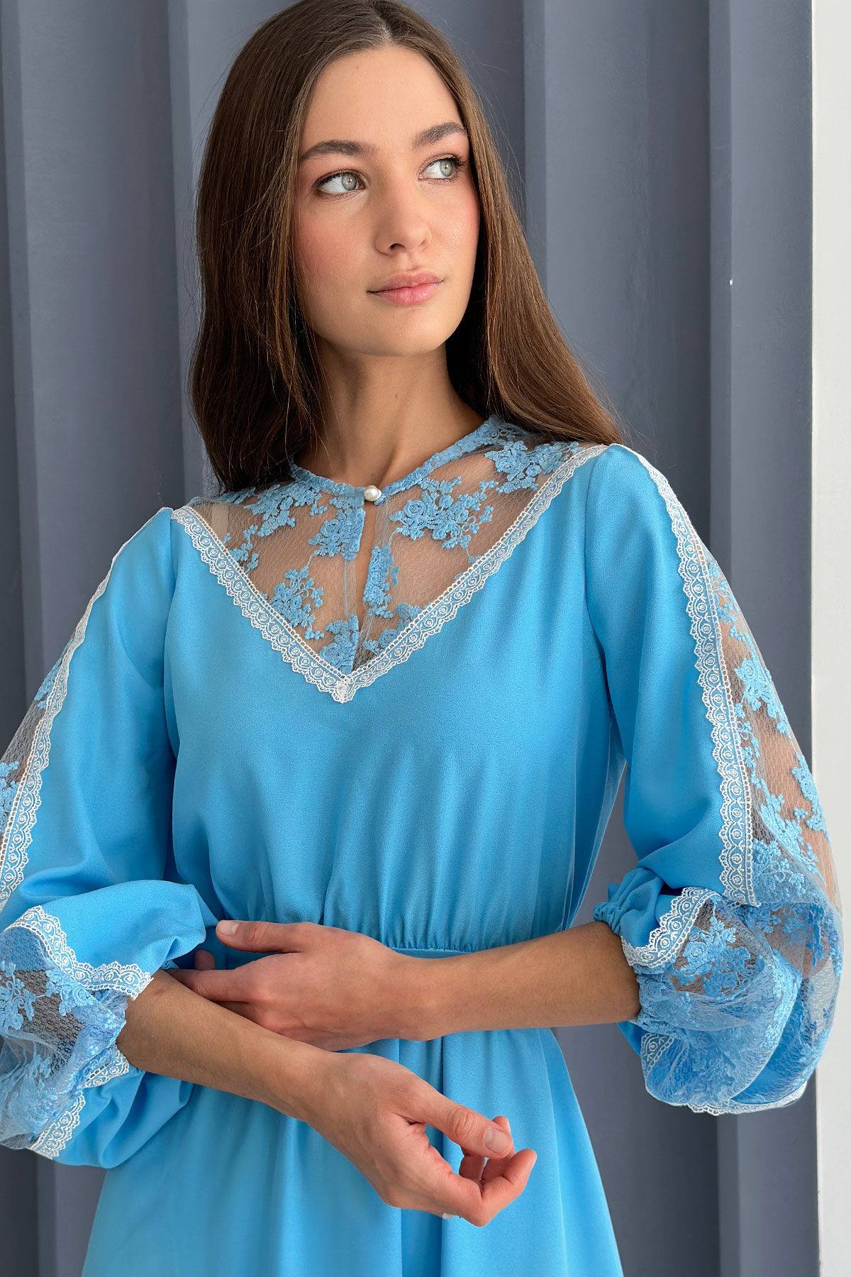 Ukrainian crepe-chiffon azure dress