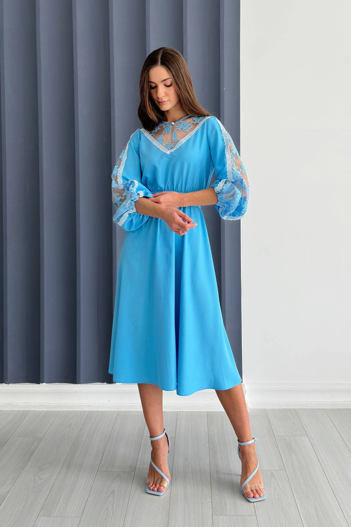 Ukrainian crepe-chiffon azure dress