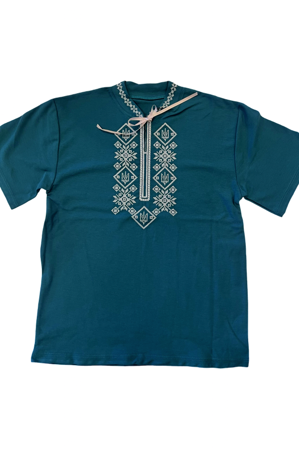 Boy's embroidered shirt. Dark green
