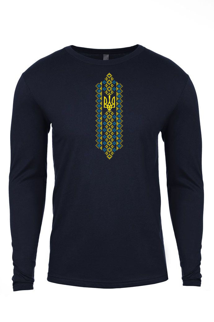 Adult long sleeve embroidered shirt "Tryzub & cross stitch"