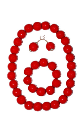 Ukrainian red wood jewelry set 