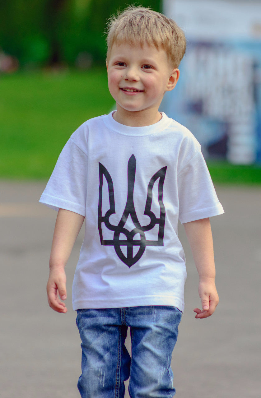 Kid's t-shirt "Tryzub" white.