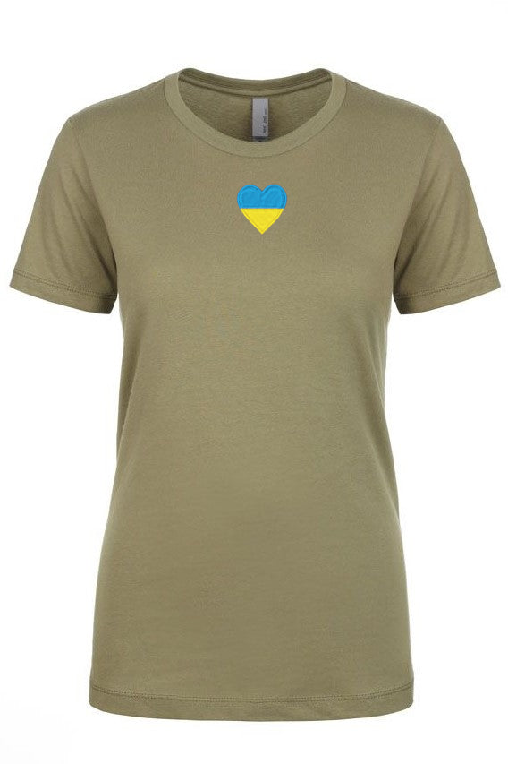 Female fit t-shirt with blue & yellow heart embroidery