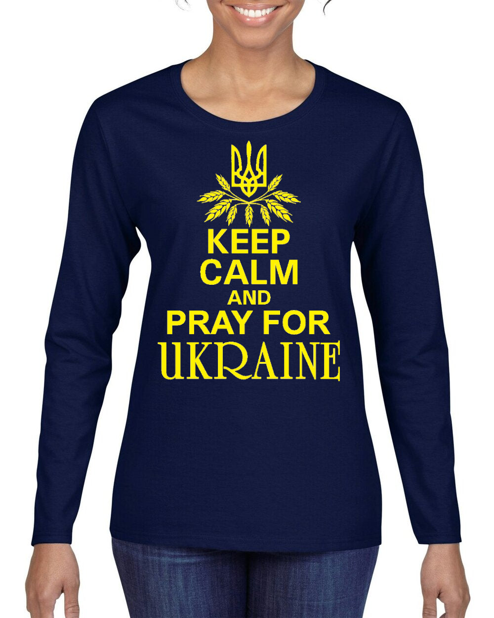 Ladies' long sleeve top "Keep calm and pray for Ukraine"