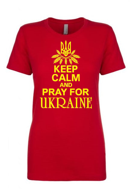 Female fit t-shirt "Keep calm and pray for Ukraine"